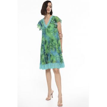 Rochie cu decolteu in V si model tropical