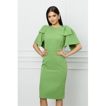 Rochie DY Fashion verde fistic cu funde pe umeri