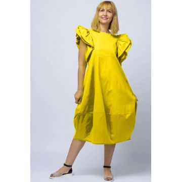 Rochie lalea galbena din poplin , cu maneci bufante ample