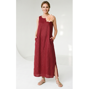 Rochie lunga A-line din in, fara maneci, rosiatic inchis