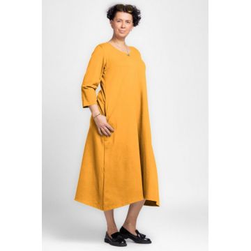 Rochie lunga A-line din jerseu punto milano, galbena