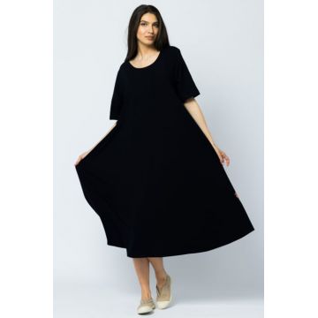 Rochie lunga A-line din tricot de bumbac, neagra