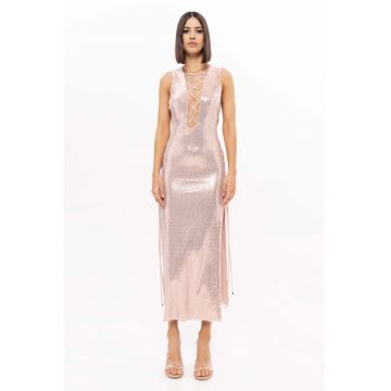 Rochie midi stralucitoare cu slituri laterale