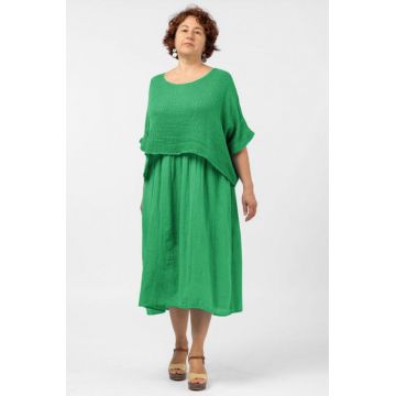 Rochie suprapusa cu bluza plasa, din bumbac, verde intens Rochie suprapusa cu bluza plasa, din bumbac, verde intens