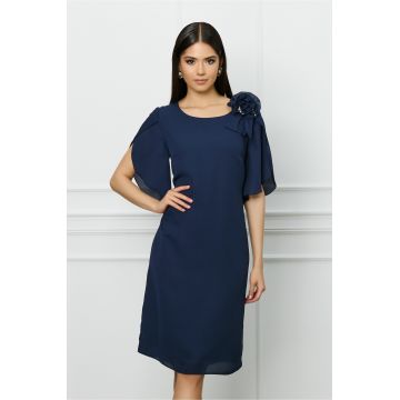 Rochie Viada bleumarin cu floare la umar