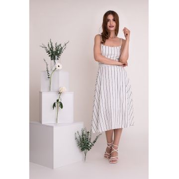 Rochie din amestec de in cu model in dungi Olympia - Negru stins/Alb optic
