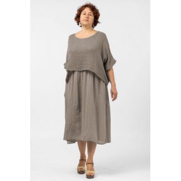 Rochie suprapusa cu bluza plasa, din bumbac, bej inchis