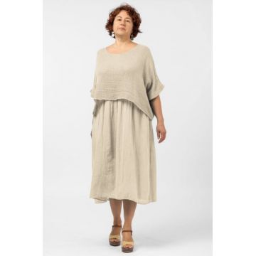 Rochie suprapusa cu bluza plasa, din bumbac, bej