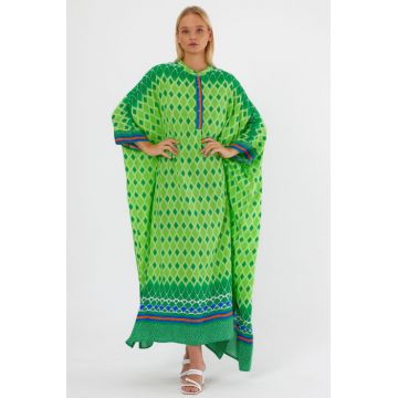 Rochie verde oversize, cu imprimeu geometric, cu romburi