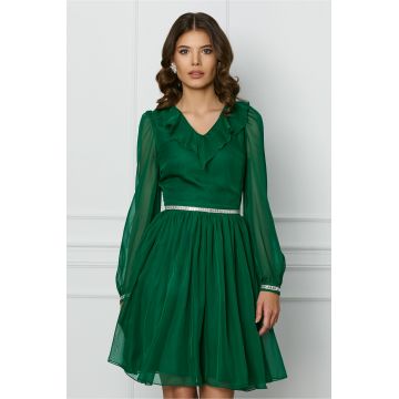 Rochie DY Fashion verde cu volan si strasuri