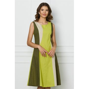 Rochie Miruna verde lime cu imprimeu kaki si bej
