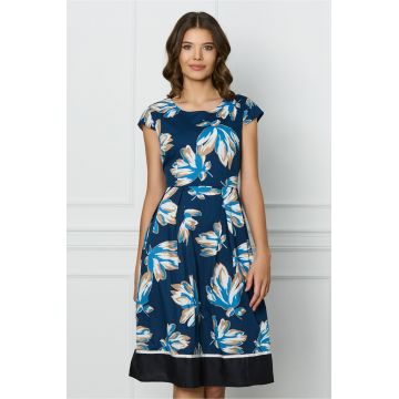 Rochie Sore bleumarin cu flori albastre