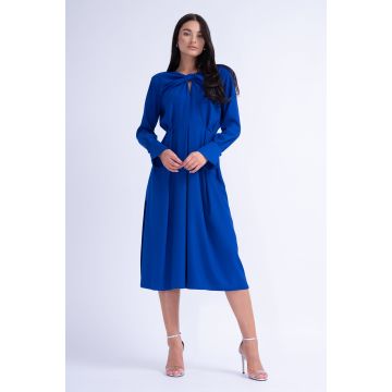 Rochie Midi Albastru Electric cu Inel si Pliuri