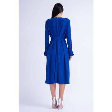 Rochie Midi Albastru Electric cu Inel si Pliuri
