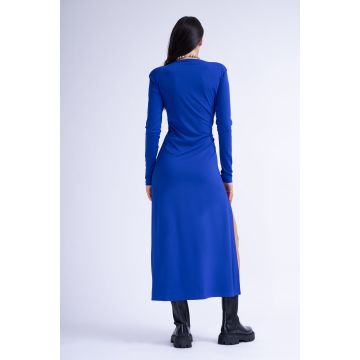 Rochie midi albastru electric cu nod lateral