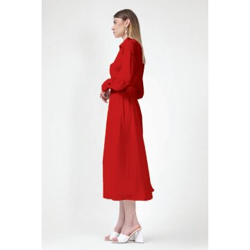 Rochie midi rosie cu corset