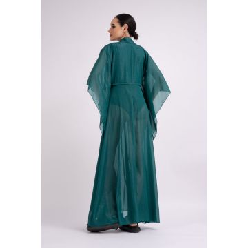 Caftan evazat cu snur pe talie - Verde smarald