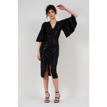 Rochie din paiete negre cu maneca fluture