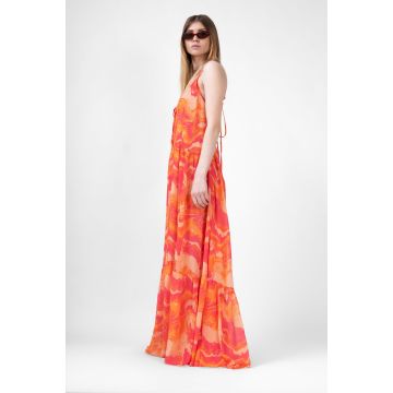 Rochie maxi portocalie din print abstract