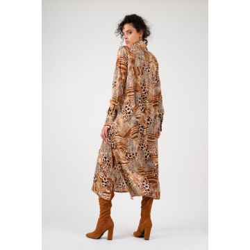 Rochie maxi tip camasa din animal print