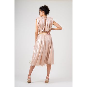 Rochie midi cu bust drapat din tesatura cu patina metalica