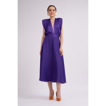 Rochie midi cu bust drapat mov