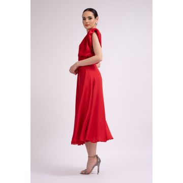 Rochie midi cu bust drapat rosie