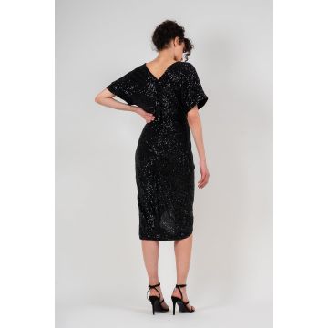 Rochie midi din paiete negre cu maneca evazata
