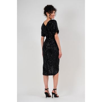 Rochie midi din paiete negre cu maneca evazata