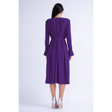 Rochie midi mov cu inel si pliuri
