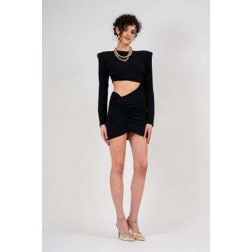 Rochie mini neagra cu efect cut-out in zona taliei