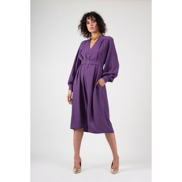 Rochie mov midi cu fronseuri