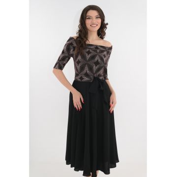 Rochie neagra de ocazie cu glitter si cordon in talie