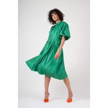 Rochie verde cu maneca raglan si fronseuri