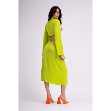 Rochie verde neon cu maneca lunga si nod