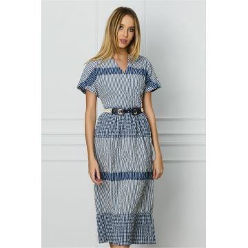 Rochie Daria cu dungi bleuamrin si cordon in talie