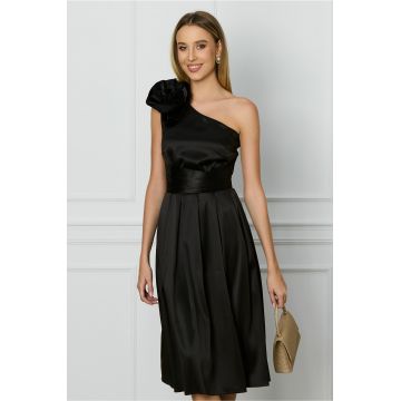 Rochie DY Fashion neagra cu floare maxi pe un umar