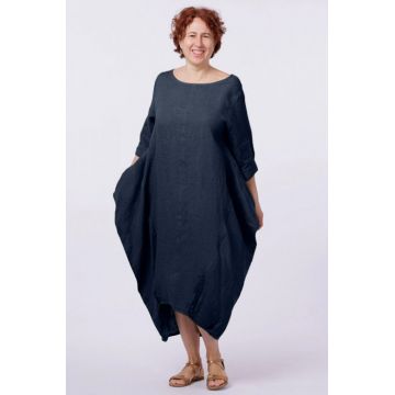 Rochie lalea in colturi, din in, bleumarin