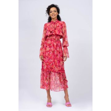 Rochie maxi din voal printat cu flori roz