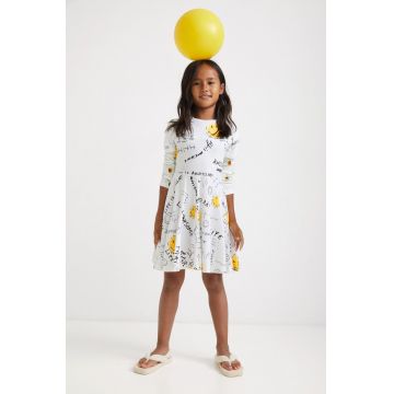 Desigual rochie din bumbac pentru copii culoarea alb, mini, evazati