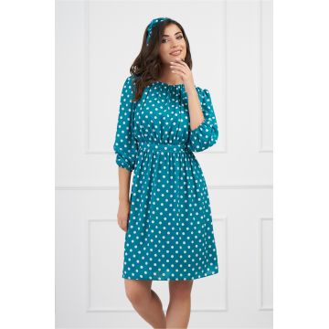 Rochie DY Fashion clos verde cu buline albe