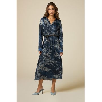 Rochie midi cu imprimeu floral - Maro taupe deschis/Bleumarin