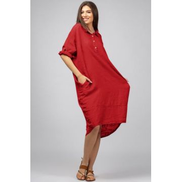 Rochie rosie din in Stella Milani cu inel metalic pe spate