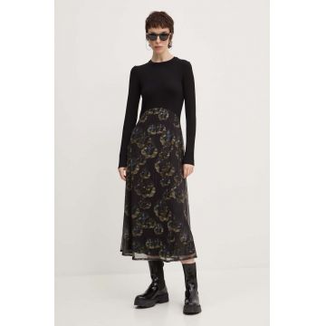 Desigual rochie DARK PENSEE culoarea negru, midi, evazată, 24WWVK37