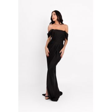 Rochie maxi drapata cu decolteu pe umeri