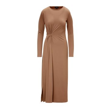 Rochie Midi Camel cu Nod Lateral