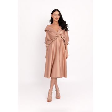 Rochie midi evazata de satin - Bej