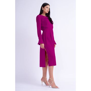 Rochie midi fuchsia cu inel si pliuri