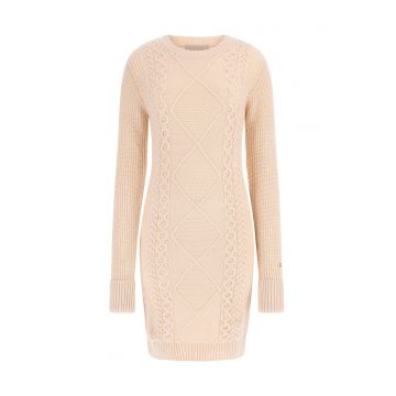 Rochie-pulover din amestec de lana cu decolteu la baza gatului - Piersica