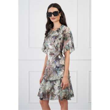 Rochie Viada kaki cu imprimeuri si accesoriu